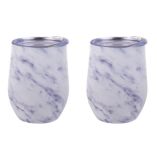 2PK Oasis Stainless Steel Insulated Wine Tumbler Double Walled 330ml White Marble