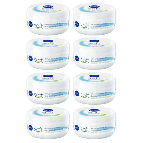 8x Nivea Soft Cream Jar Moistruriser 50ml Face & Body Skin Care