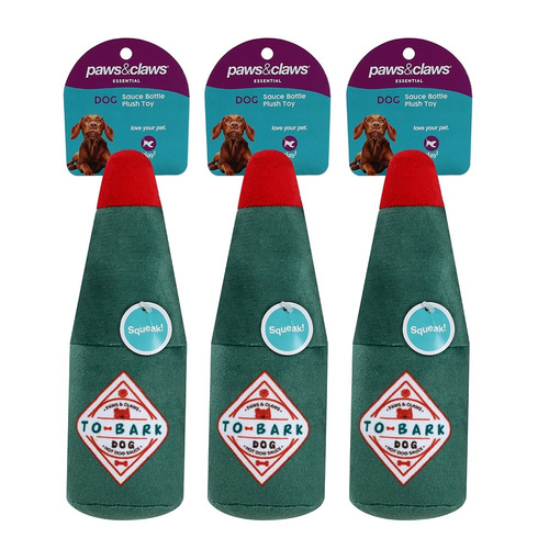3PK Paws & Claws 20x8cm Plush Hot Sauce Bottle