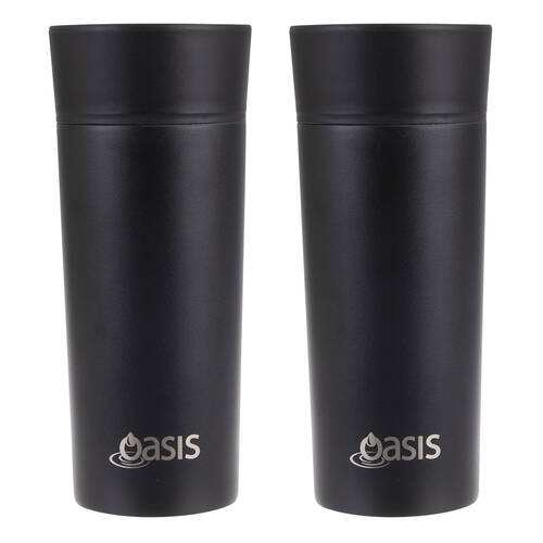 2PK Oasis Stainless Steel Insulated Travel Mug Double Walled 360ml Black