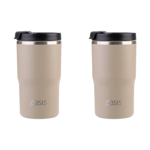 2PK Oasis Ceramic Lined Stainless Steel Insulated Travel Mug 480ml Latte