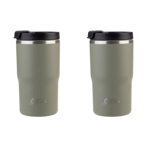 2PK Oasis Ceramic Lined Stainless Steel Insulated Travel Mug 480ml Olive Green