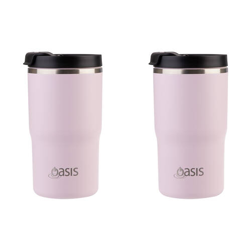 2PK Oasis Ceramic Lined Stainless Steel Insulated Travel Mug 480ml Pink Lemonade