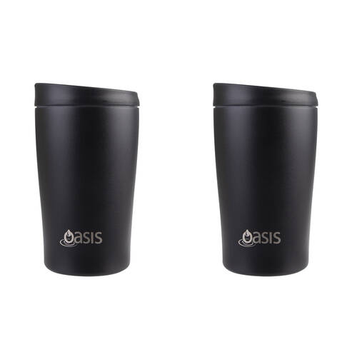 2PK Oasis Stainless Steel Insulated Travel Cup Double Walled 380ml Black