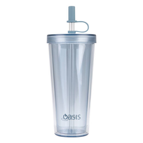 Oasis Reusable Tall Smoothie Tumbler w/ Straw Double Walled 520ml Blueberry