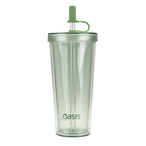 Oasis Reusable Tall Smoothie Tumbler w/ Straw Double Walled 520ml Green Apple