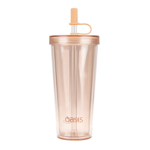 Oasis Reusable Tall Smoothie Tumbler w/ Straw Double Walled 520ml Peach