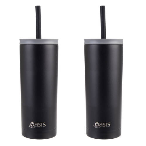 2PK Oasis Super Sipper Stainless Steel Insulated Tumbler w/ Straw 600ml Black