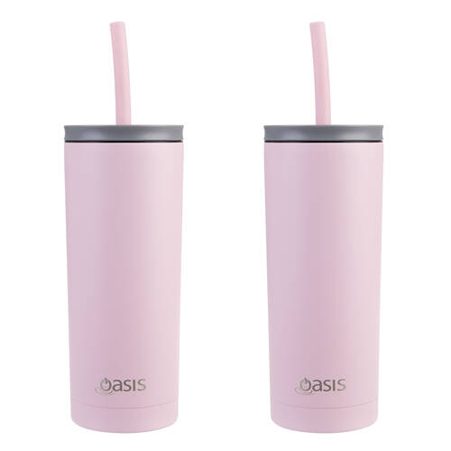 2PK Oasis Super Sipper Stainless Steel Insulated Tumbler w/ Straw 600ml Carnation