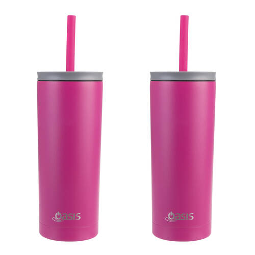 2PK Oasis Super Sipper Stainless Steel Insulated Tumbler w/ Straw 600ml Fuchsia