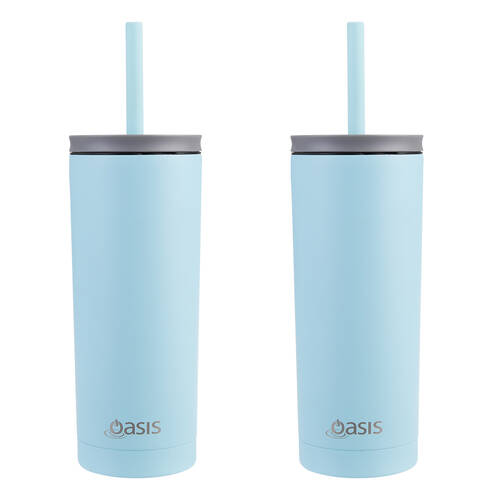 2PK Oasis Super Sipper Stainless Steel Insulated Tumbler w/ Straw 600ml Island Blue