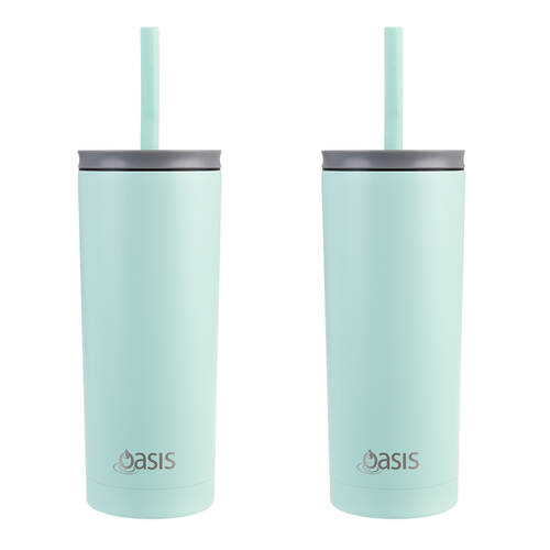 2PK Oasis Super Sipper Stainless Steel Insulated Tumbler w/ Straw 600ml Mint