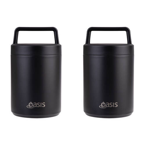 2PK Oasis Stainless Steel Double Wall Insulated Food Flask w/ Handle 480ml Black