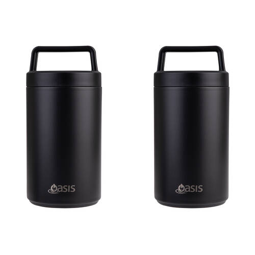 2PK Oasis Stainless Steel Double Wall Insulated Food Flask w/ Handle 700ml Black