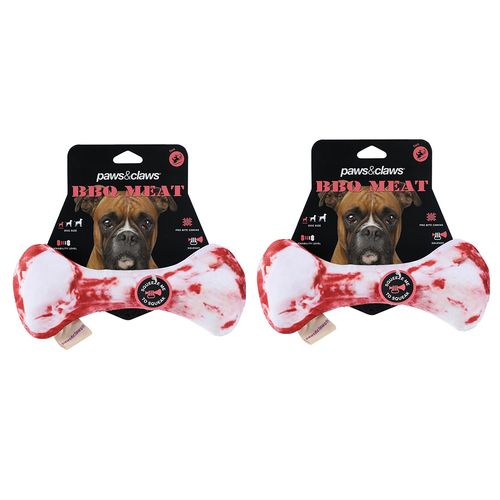 2PK Paws & Claws Feed Me BBQ Oxford Pet/Dog Toy Bone 23x10cm