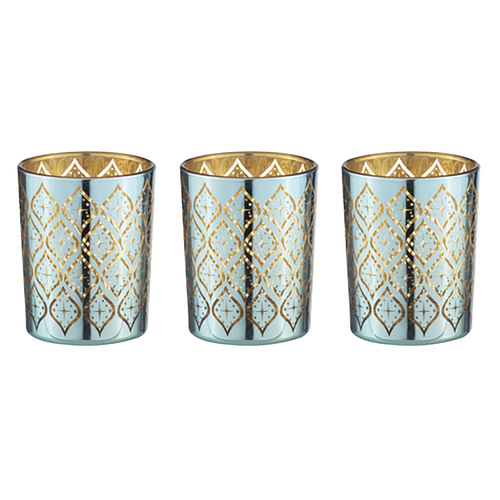 3PK Estelle 95ml/6.5cm Glass Metallic Tealight Candle Holder - Aqua