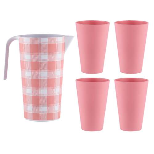 Delilah Melamine 1.5L Pitcher Jug w/ 4x 450ml Tumbler - Pink