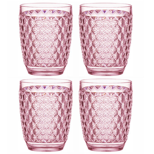 4PK Tate Geometric 350ml Acrylic Tumbler Drinking Water/Juice Cup Set - Strawberry