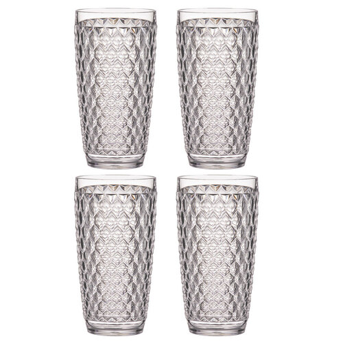 4PK Tate Geometric 450ml Highball Acrylic Tumbler Drinking Cup - Clear