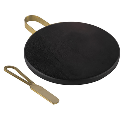2pc Orson Cheese For One 20cm Round Platter & 17cm Plane Knife - Black