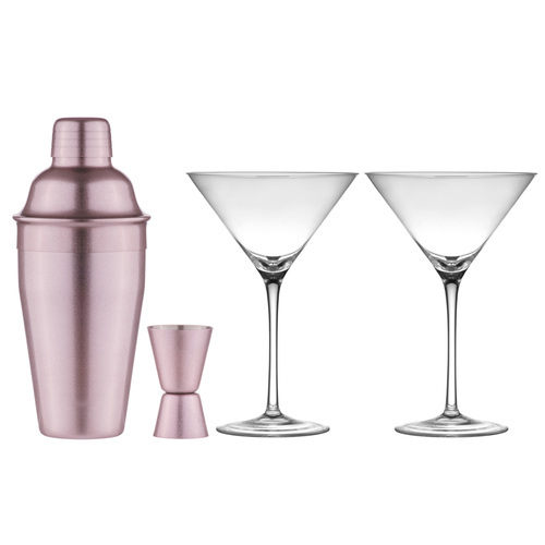4pc Aurora 500ml Cocktail Shaker 15/30ml Jigger/Martini Glasses Set Blush