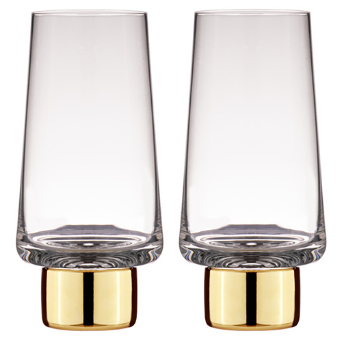 2PK Aurora Clear 350ml Highball Tumbler Glasses - Gold
