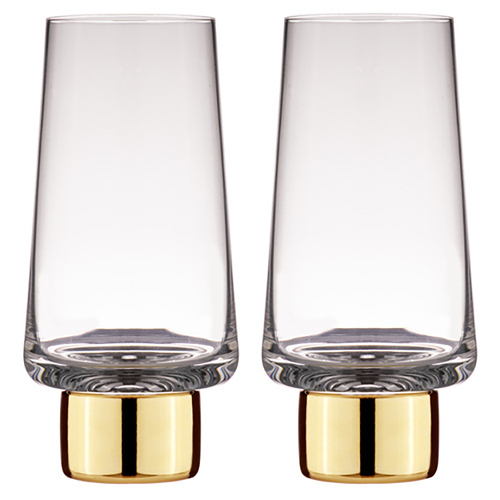 2PK Aurora Clear 350ml Highball Tumbler Glasses - Gold