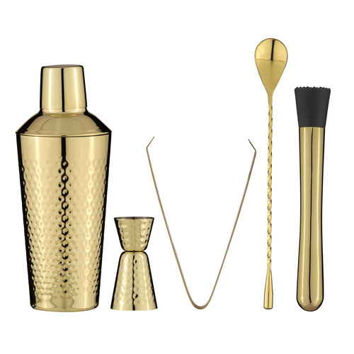 5pc Spencer Hammered Stainless Steel Cocktail Set - Gold