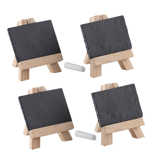 2x 2pc Tempa Tuscany Mini Slate Chalk Boards w/ Stands 8.9x0.4x5.6cm Black