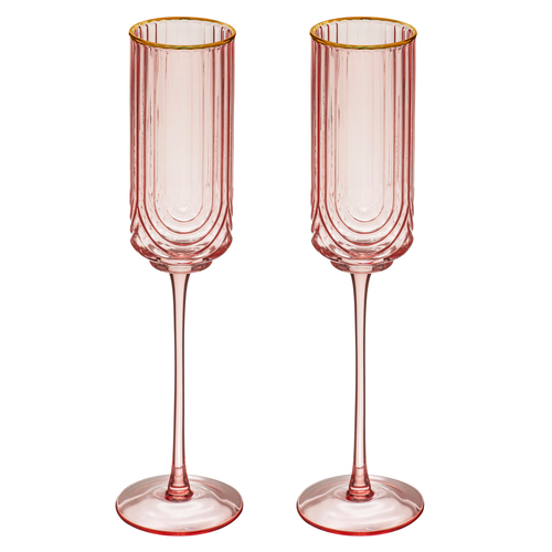2pc Tempa Florence 230ml Champagne Flute Glass - Opulent Pink