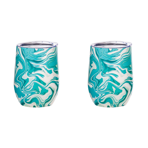 2PK Porta Summer Swirl Double Walled 350ml Stainless Steel Wine Tumbler - Aqua
