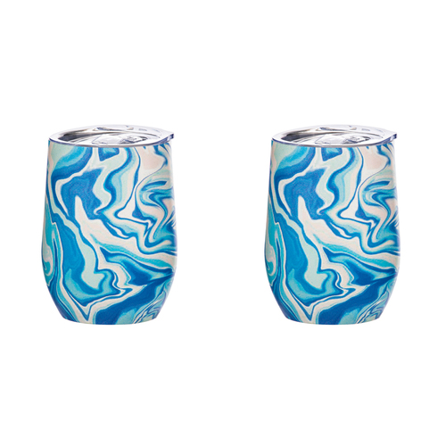 2PK Porta Summer Swirl Double Walled 350ml Stainless Steel Wine Tumbler - Blue