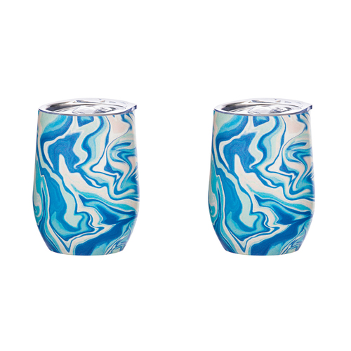 2PK Porta Summer Swirl Double Walled 350ml Stainless Steel Wine Tumbler - Blue