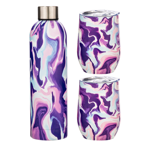 3pc Porta Summer Swirl Stainless Steel Insulated Drinkware Set - Purple