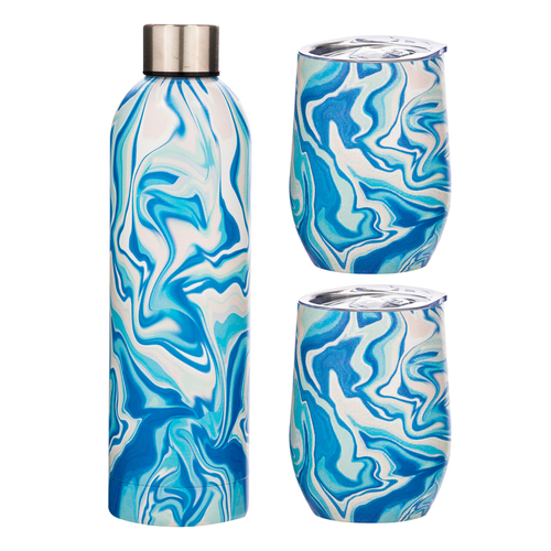 3pc Porta Summer Swirl Stainless Steel Insulated Drinkware Set - Blue