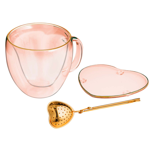 3pc Tempa Amour Tea Set 305ml Cup/Infuser/Saucer - Pink