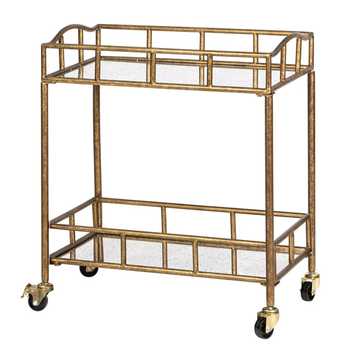 Tempa Bradley 71cm Antique Iron/Glass Bar Cart Drink Storage - Gold
