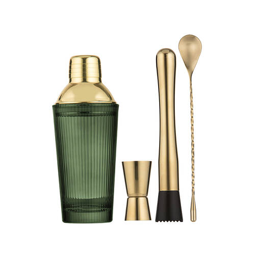 4pc Tempa Cyrus Thin Ribbed Cocktail Drink Making Set Sage Green