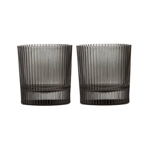 2pc Tempa Cyrus Thin Ribbed Whisky Drinking Glasses Set Charcoal