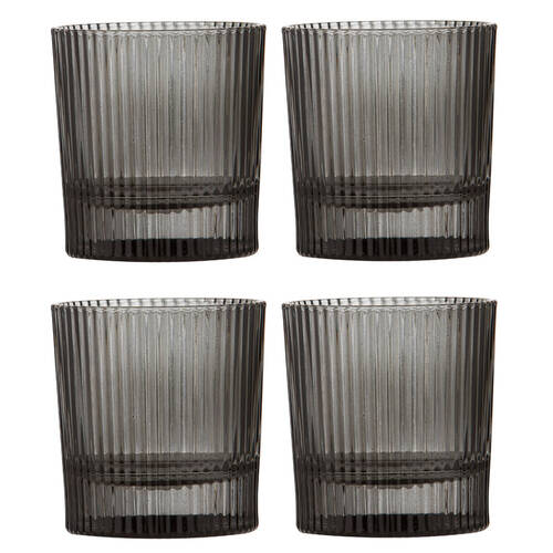 2x 2pc Tempa Cyrus Thin Ribbed Whisky Drinking Glasses Set Charcoal