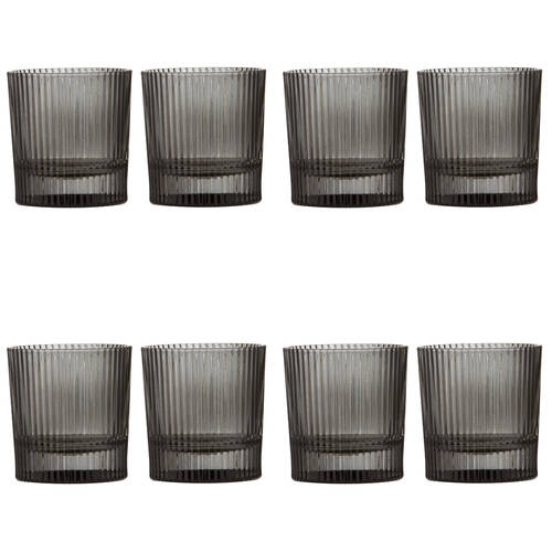 4x 2pc Tempa Cyrus Thin Ribbed Whisky Drinking Glasses Set Charcoal