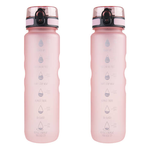 2PK Oasis Tritan Motivational Ergonomic Sports Water Drinking Bottle 1L Glow Pink