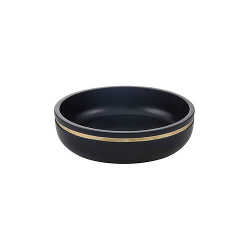 Tempa Grange Acacia Wood & Brass Round Serving Bowl 30cm Matte Black