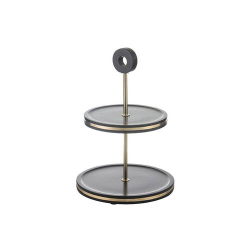 Tempa Grange Acacia Wood & Brass 2 Tier Serving Stand 44x31cm Matte Black