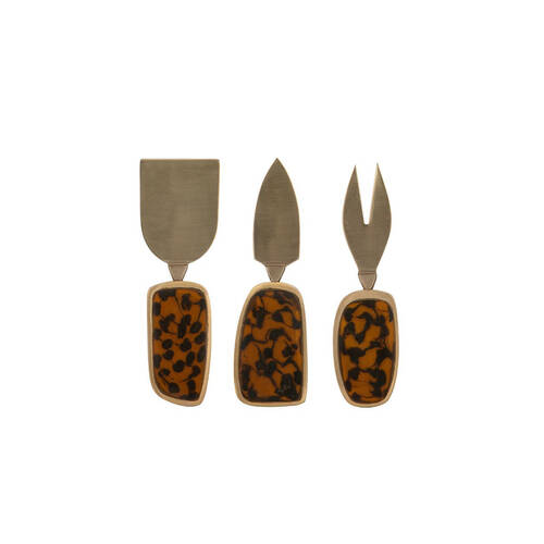 3pc Tempa Grange Acacia Wood Cheese Knives Serving Set Tortoiseshell