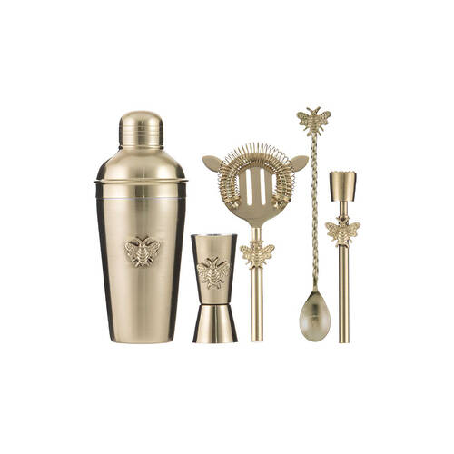 4pc Tempa Modern Bee Barware Cocktail Drink Maker Set Metallic Gold