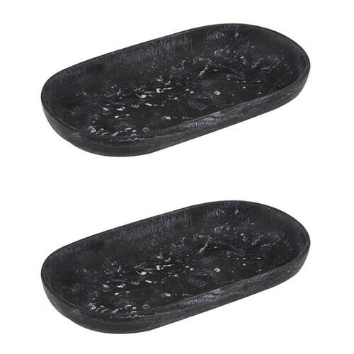 2x Tempa Bennett Marble Finish Resin Display Barware Tray 24.5x14cm Black