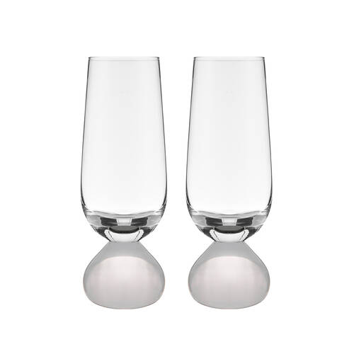 2pc Tempa Zephyr Spherical Champagne Flute Drinking Glasses Set 17cm White
