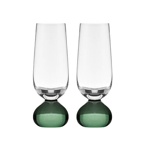 2pc Tempa Zephyr Spherical Champagne Flute Drinking Glasses Set 17cm Green