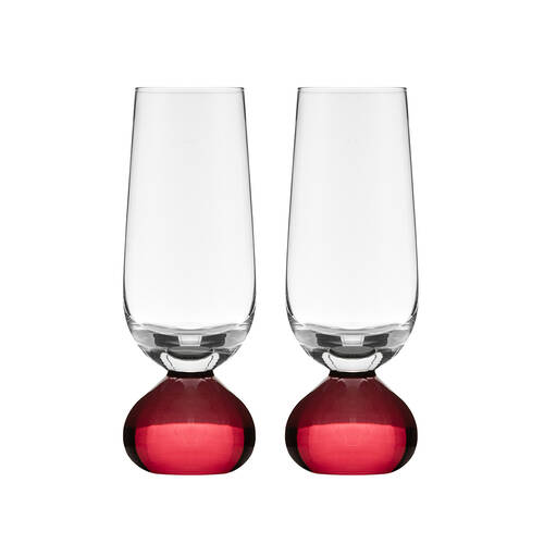 2pc Tempa Zephyr Spherical Champagne Flute Drinking Glasses Set 17cm Ruby Red